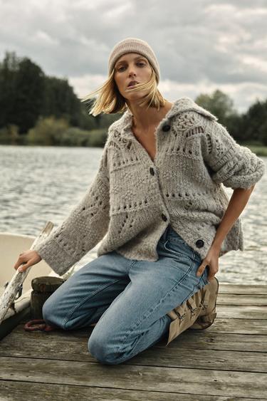 POINTELLE CHUNKY KNIT CARDIGAN - Beige by Zara - Image 0
