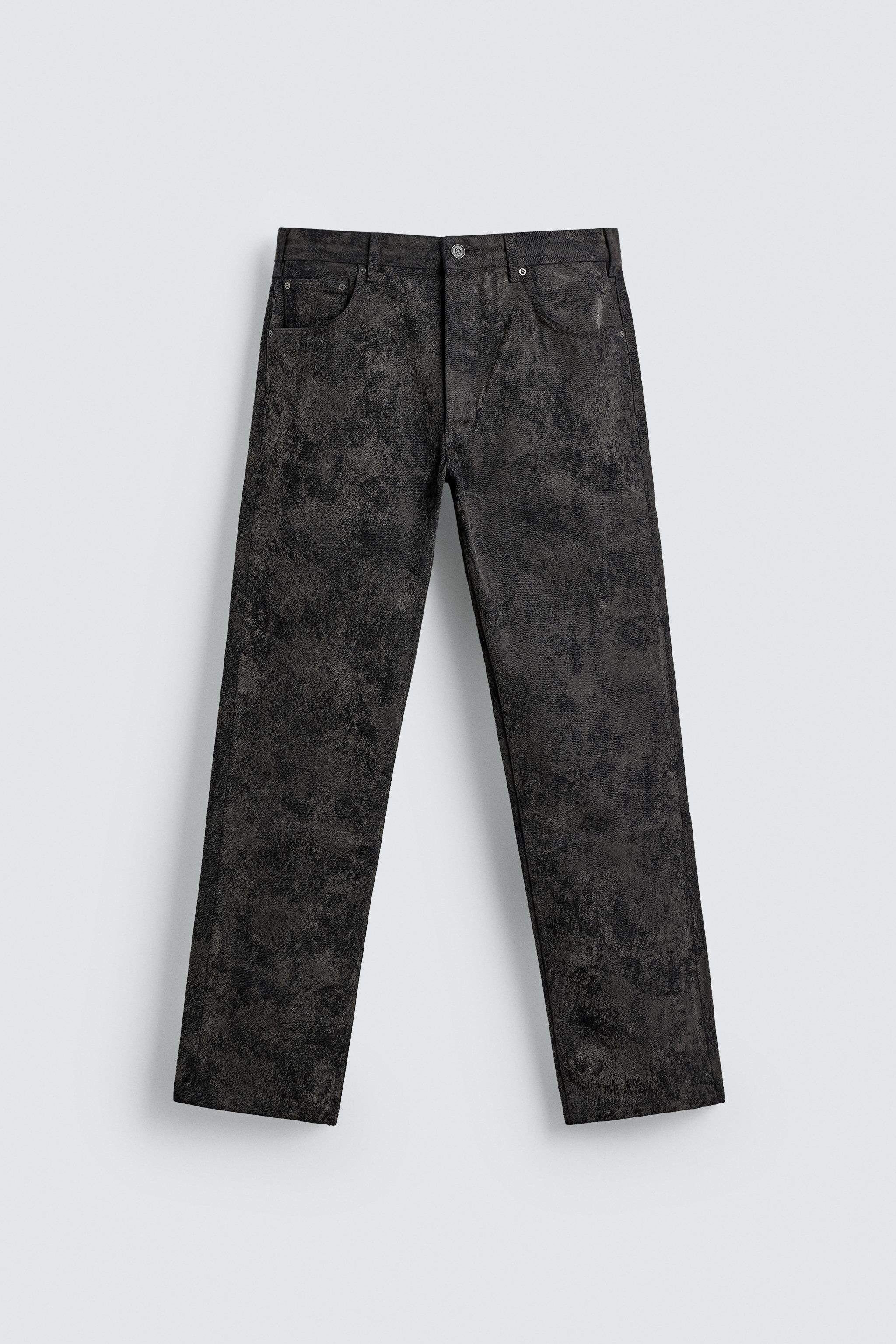 JEANS calça reta JACQUARD ABSTRATO - Preto | ZARA Brasil