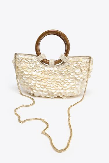 BOLSO APLIQUES EFECTO NACARADO - Gris perla de Zara