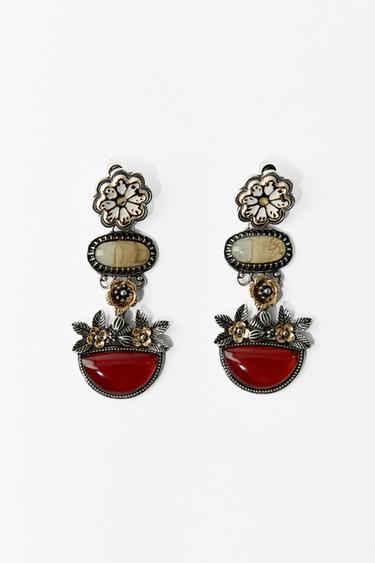 PENDIENTES FLOR PIEZAS RESINA - Rojo de Zara
