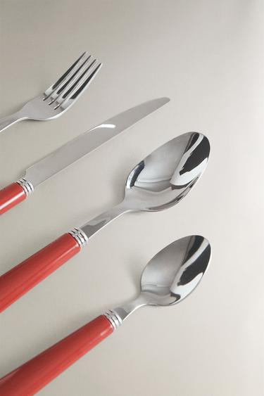 4-PIECE CUTLERY SET WITH COLOURED HANDLE - Red by Zara - Image 1