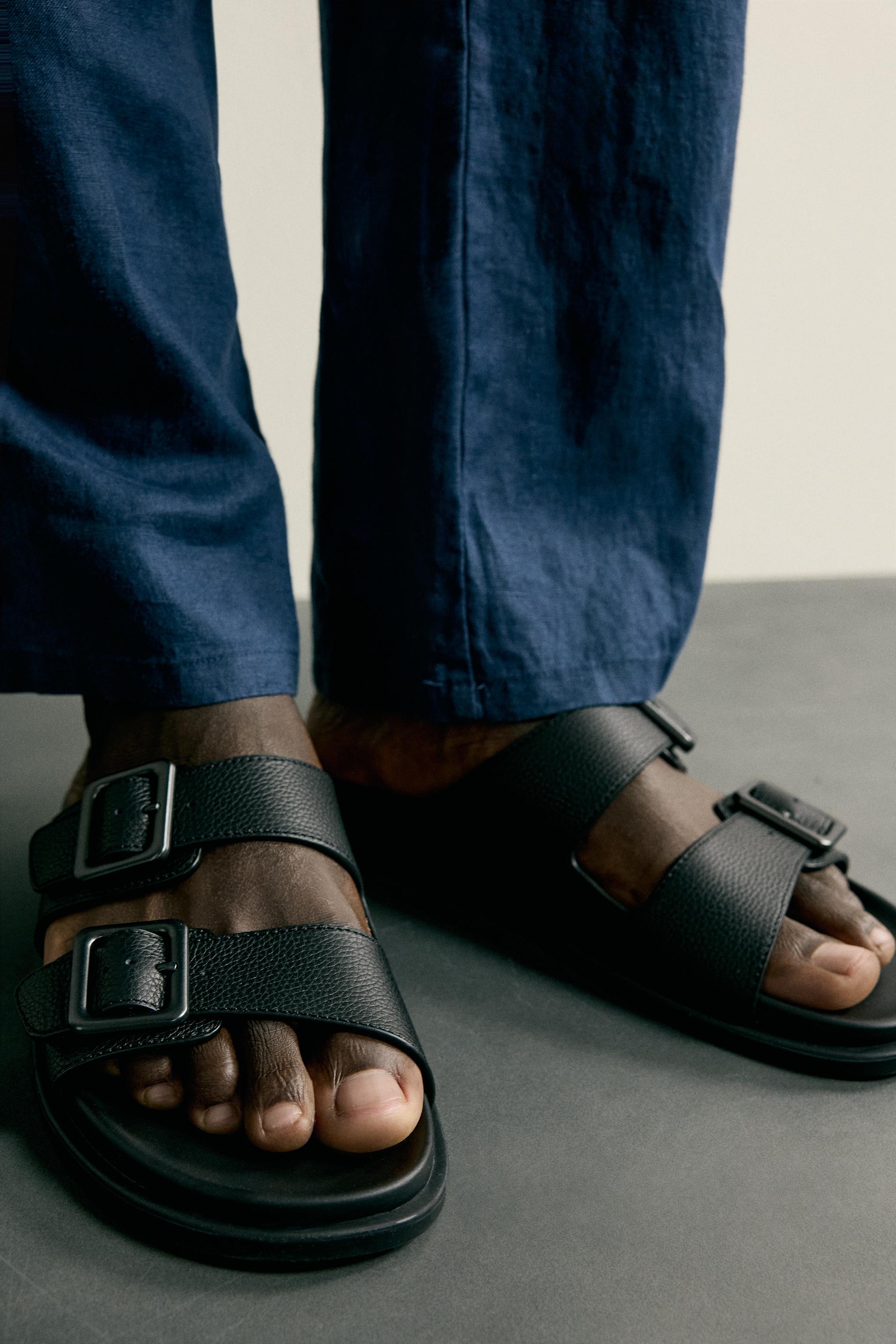 レザーダブルストラップサンダル - ブラック | ZARA Japan / 日本