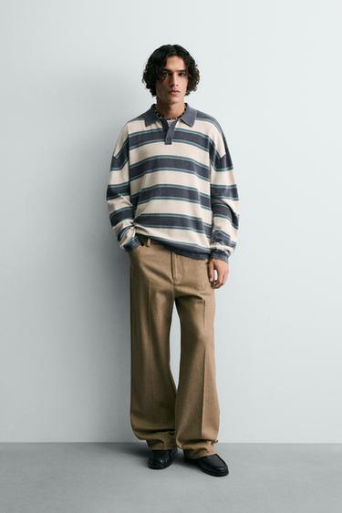 STRIPED RELAXED FIT KNIT POLO SHIRT - Navy blue by Zara