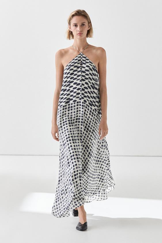 Robe midi évasée imprimée - Blanc de Zara - Image 0