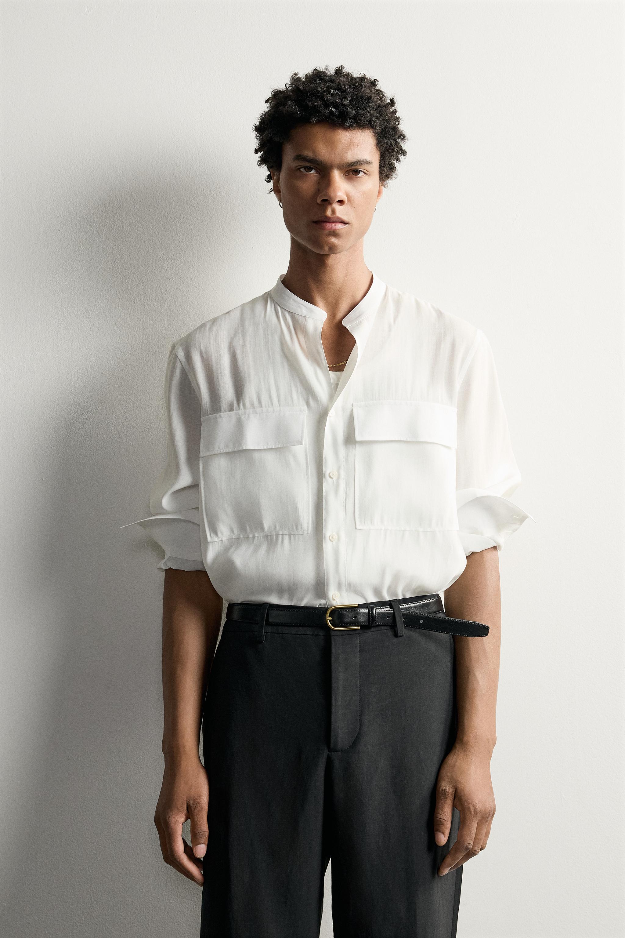 RELAXED FIT FLUID SHIRT — Oyster-white