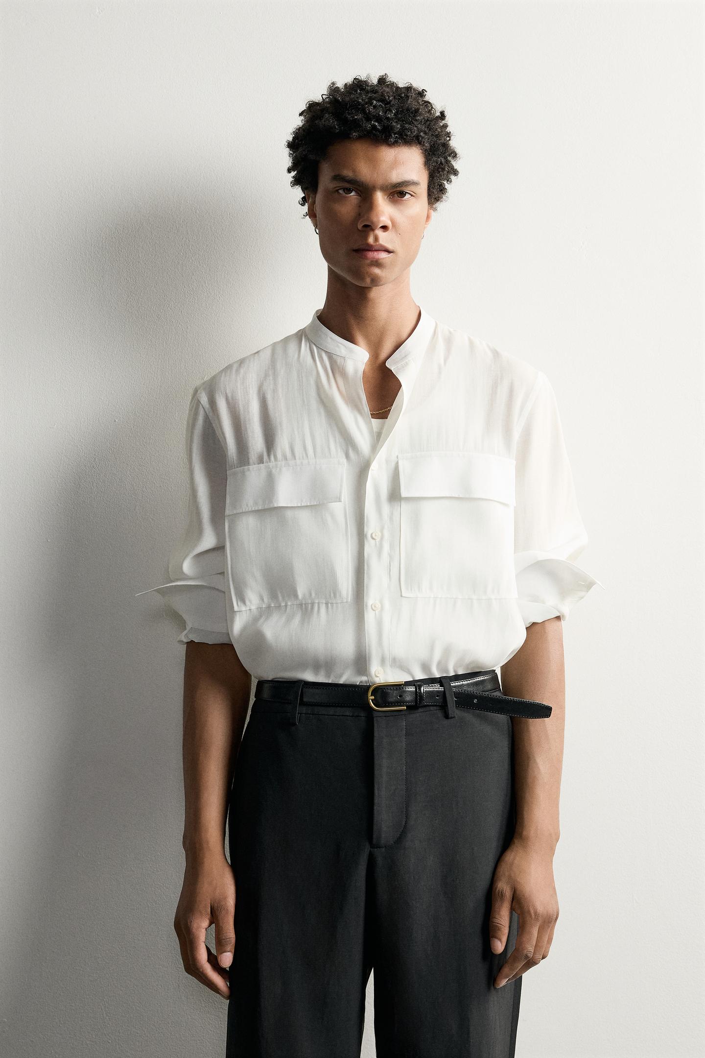 Мужская рубашка Zara Relaxed Fit Fluid, цвет: Устричный белый — фото 2