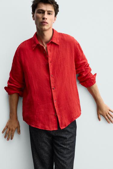 100% LINEN REGULAR FIT SHIRT - Red by Zara - Image 6