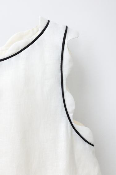 TOP FESTONNÉ LISERÉS CONTRASTE - Écru de Zara - Image 2