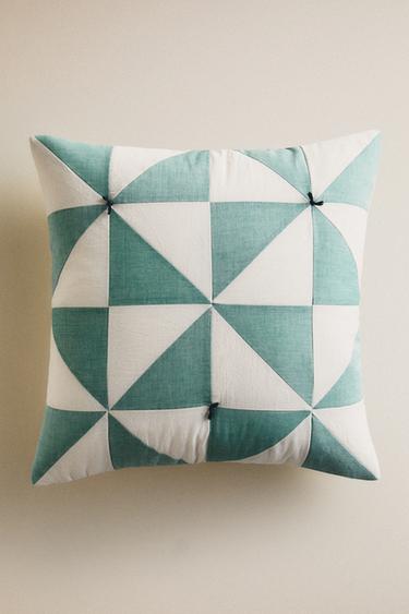 KIDS' PATCHWORK QUILTED CUSHION COVER - Green by Zara
