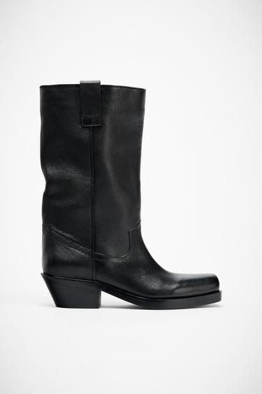 COWBOY-STIEFELETTE AUS LEDER - Schwarz von Zara