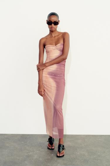 ПЛАТЬЕ ИЗ ПРОЗРАЧНОЙ ТКАНИ С ПРИНТОМ — Оттенки розового от Zara — изображение 0