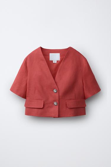 BLAZER بزر حلية 100% كتان - مرجاني محمر الخاص بـ Zara - صورة 0