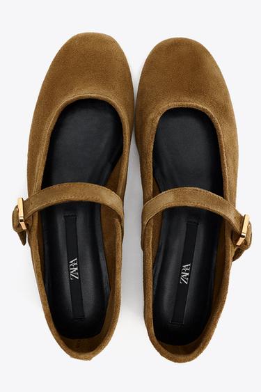 SPLIT SUEDE BALLERINAS - Dark tan by Zara - Image 8