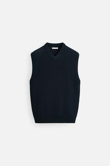 TEXTURED KNIT VEST - Navy blue by Zara