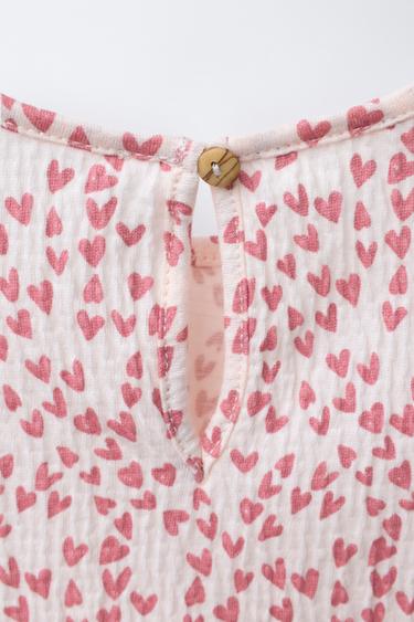 TEXTURED T-SHIRT WITH HEART & RUFFLES - Pink by Zara - Image 3