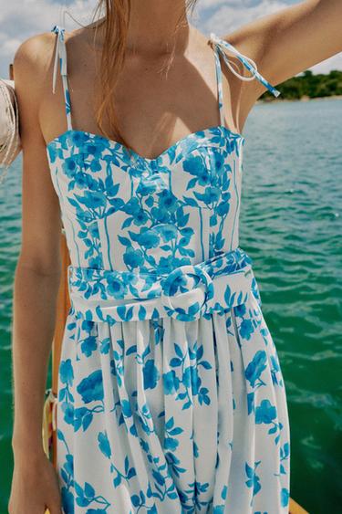 PRINTED POPLIN MIDI DRESS - Blue/White by Zara - Image 5