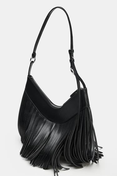 FRINGED SHOULDER BAG - Black by Zara