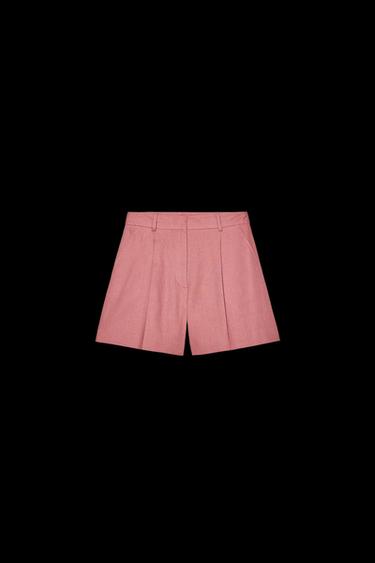 HIGH-WAIST LINEN BLEND BERMUDA SHORTS - MARSALA by Zara - Image 0