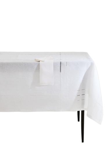 HEMSTITCHED EMBROIDERED LINEN TABLECLOTH - White by Zara
