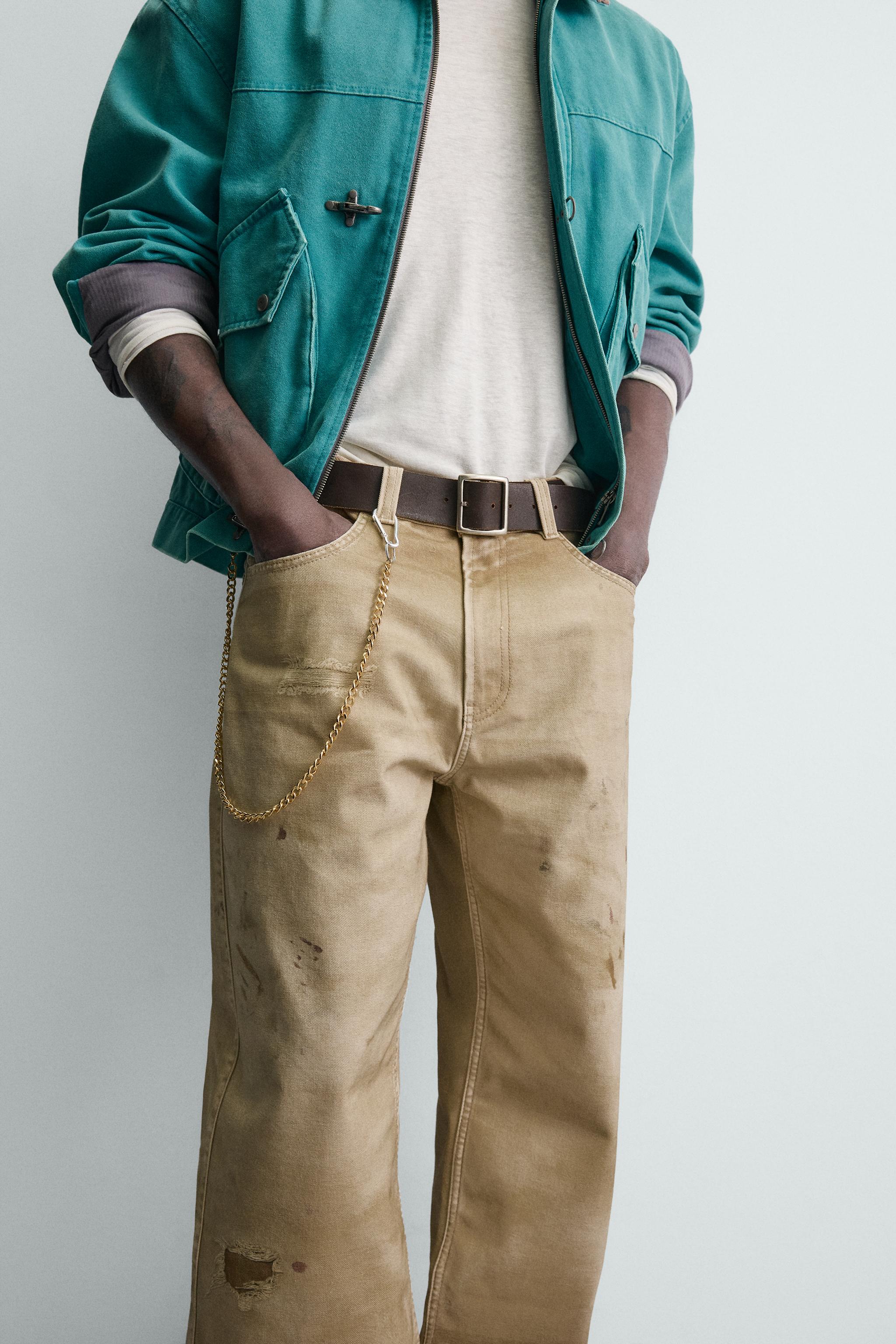WASHED PRINT STRAIGHT FIT PANTS