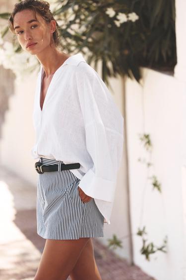 CAMISA MANGA ANCHA CON LINO - Blanco de Zara