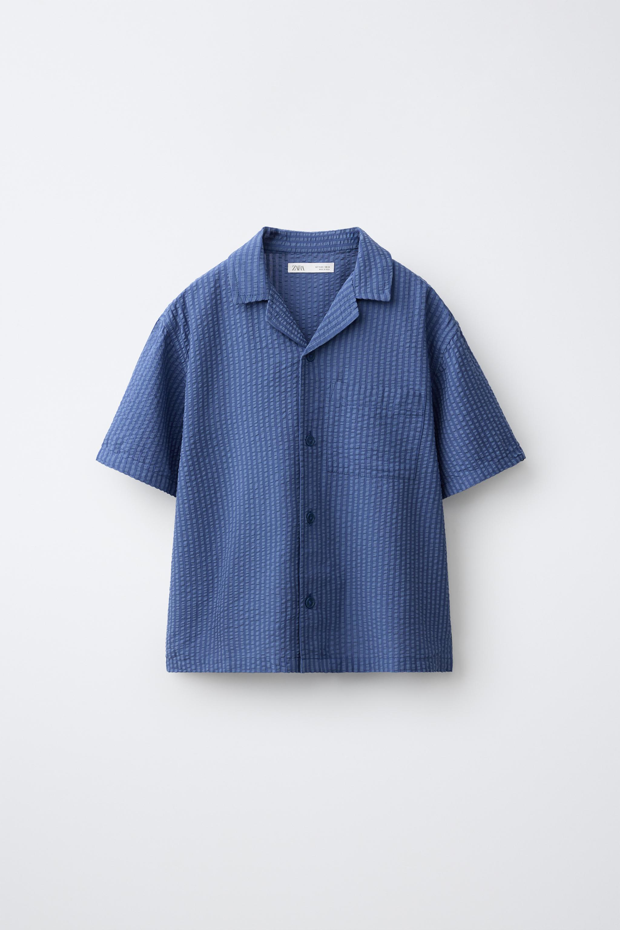 6-14 YEARS/ SEERSUCKER MODAL BLEND PYJAMA SHIRT SET — Blue