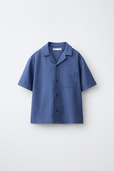 6-14 YEARS/ SEERSUCKER MODAL BLEND PYJAMA SHIRT SET — Blue 2