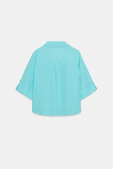 CHEMISE COURTE AVEC LIN - Turquoise de Zara - Image 6