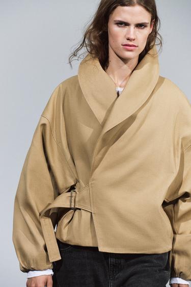 ZW COLLECTION BUCKLE CROPPED JACKET — taupe brown 1
