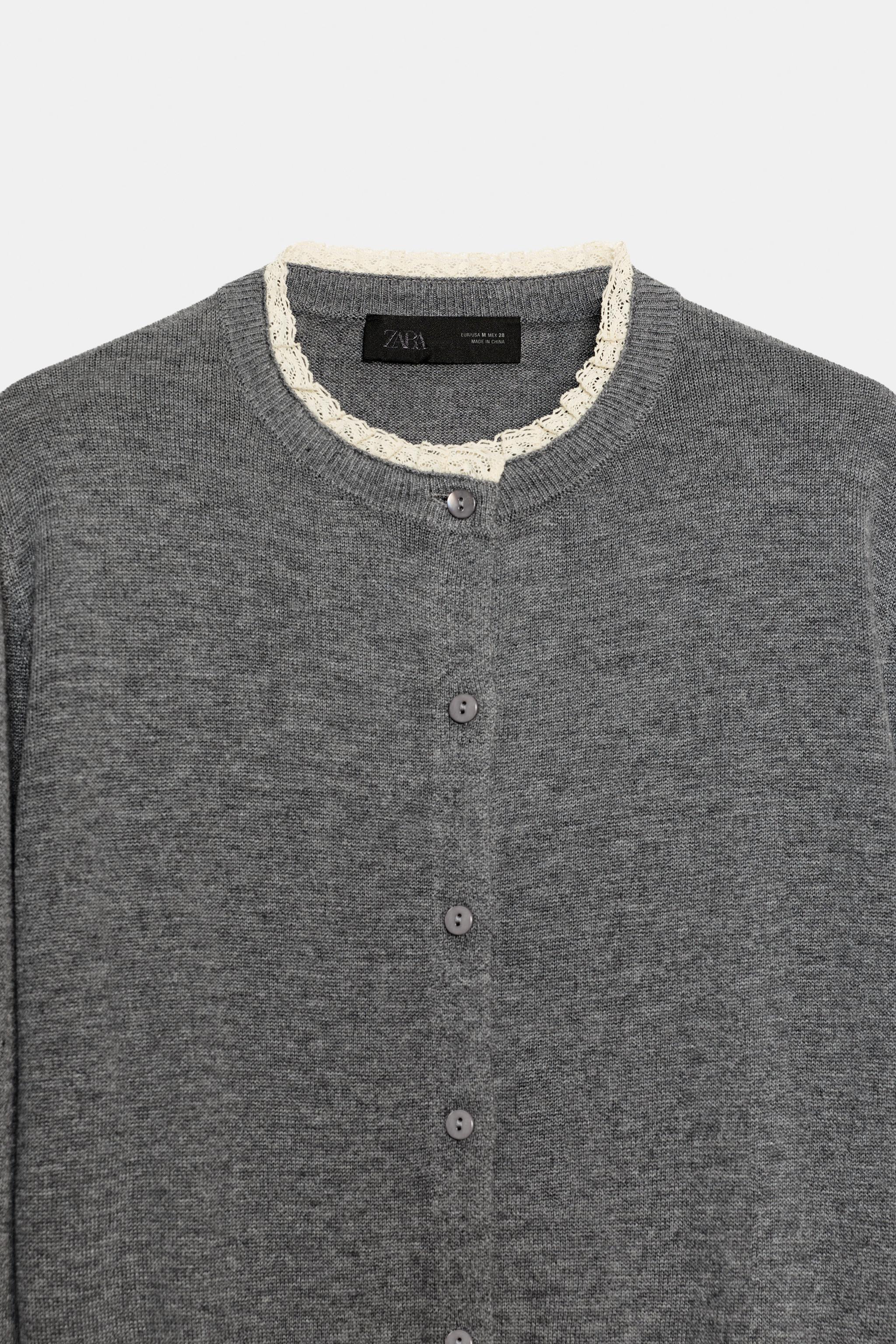 レーストリムニットカーディガン - グレー | ZARA Japan / 日本