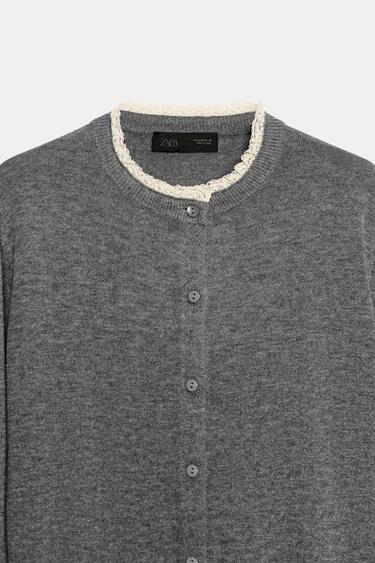 GILET EN MAILLE AVEC FINITIONS EN DENTELLE - Gris de Zara - Image 7