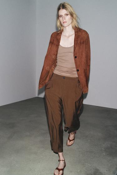 Zara ZW 系列褶飾及踝長褲 - 棕色