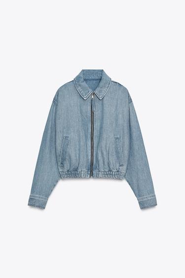 Zara ZW COLLECTION DENIM BOMBER JACKET - Blue