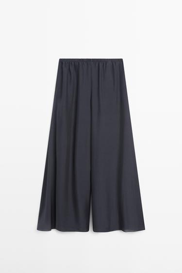 Zara Flowing voluminous 100% silk trousers - Duck blue - Image 0