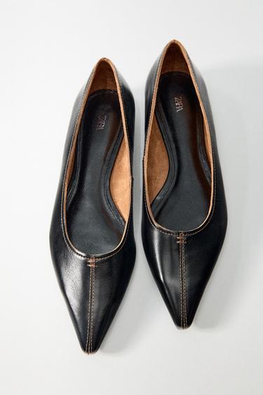 BALLERINES EN CUIR AVEC SURPIQÛRES - Noir de Zara