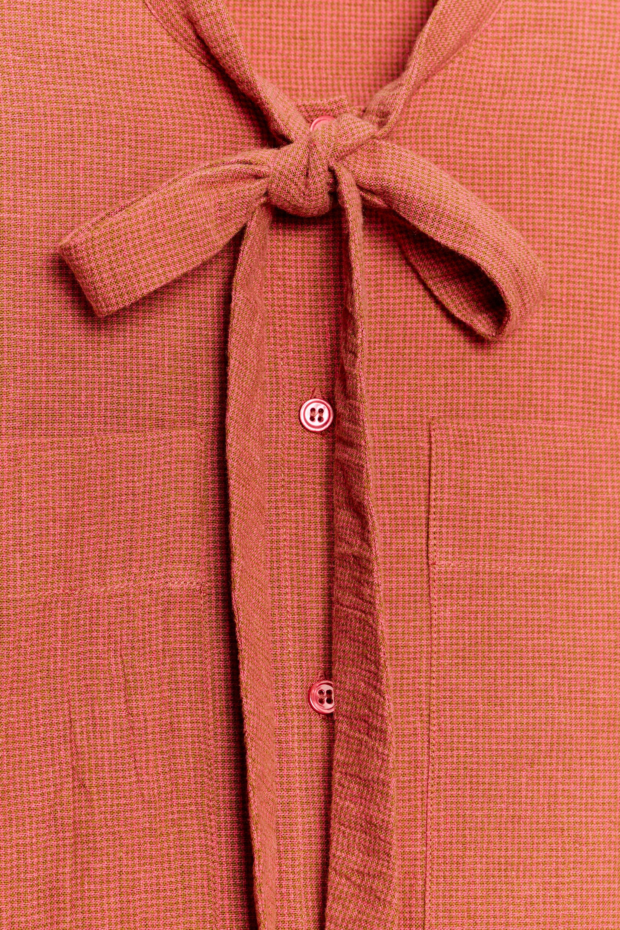 Zara ZW COLLECTION BAĞLAMALI KETEN İÇERİKLİ GÖMLEK görsel 8