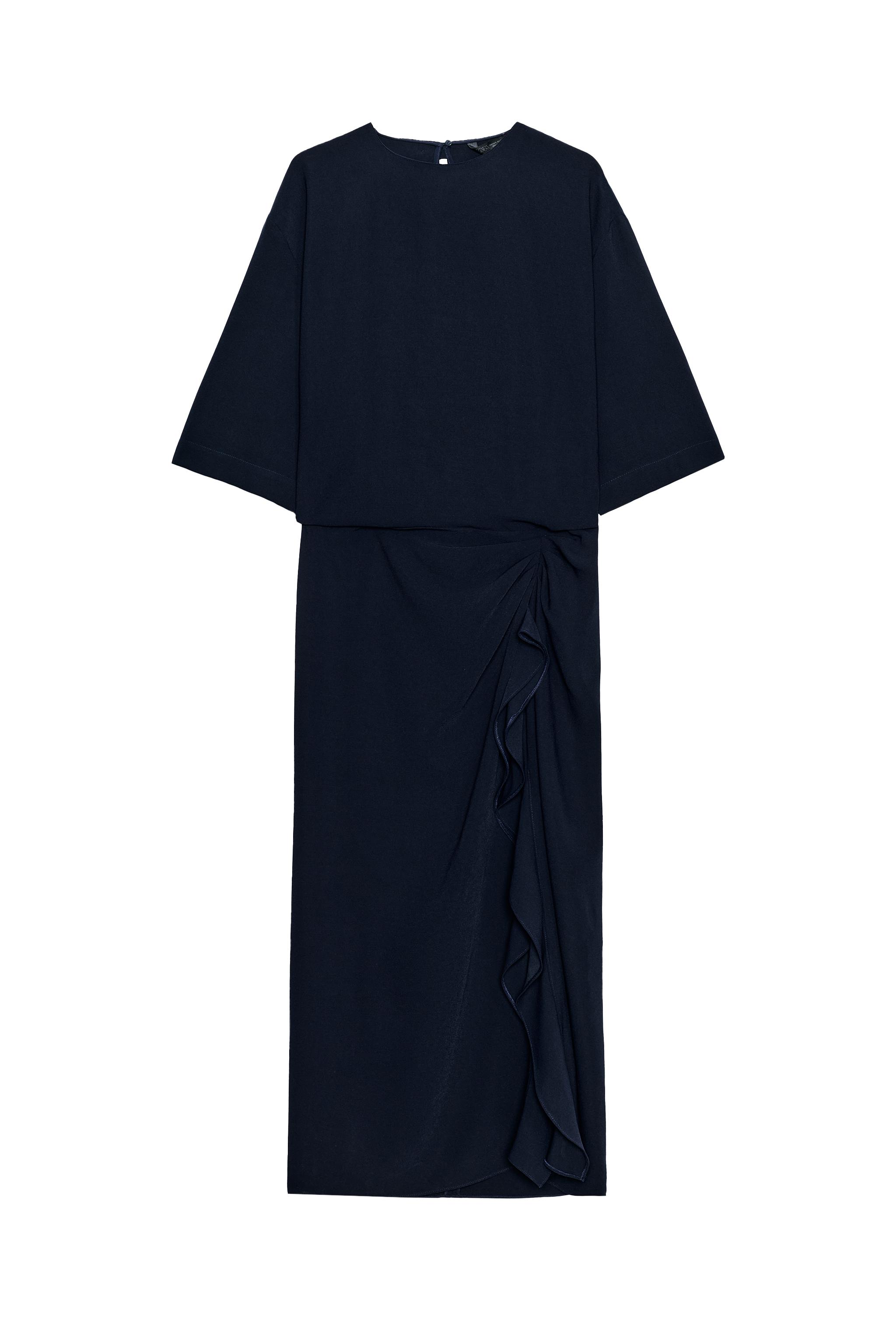 ZW COLLECTION ドレープミディワンピース - ネイビーブルー | ZARA