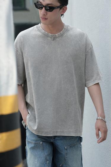 Zara 水洗休閒版T恤 - 淺灰色