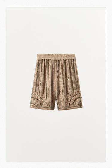 SEQUINNED BEADED BERMUDA SHORTS - Beige by Zara