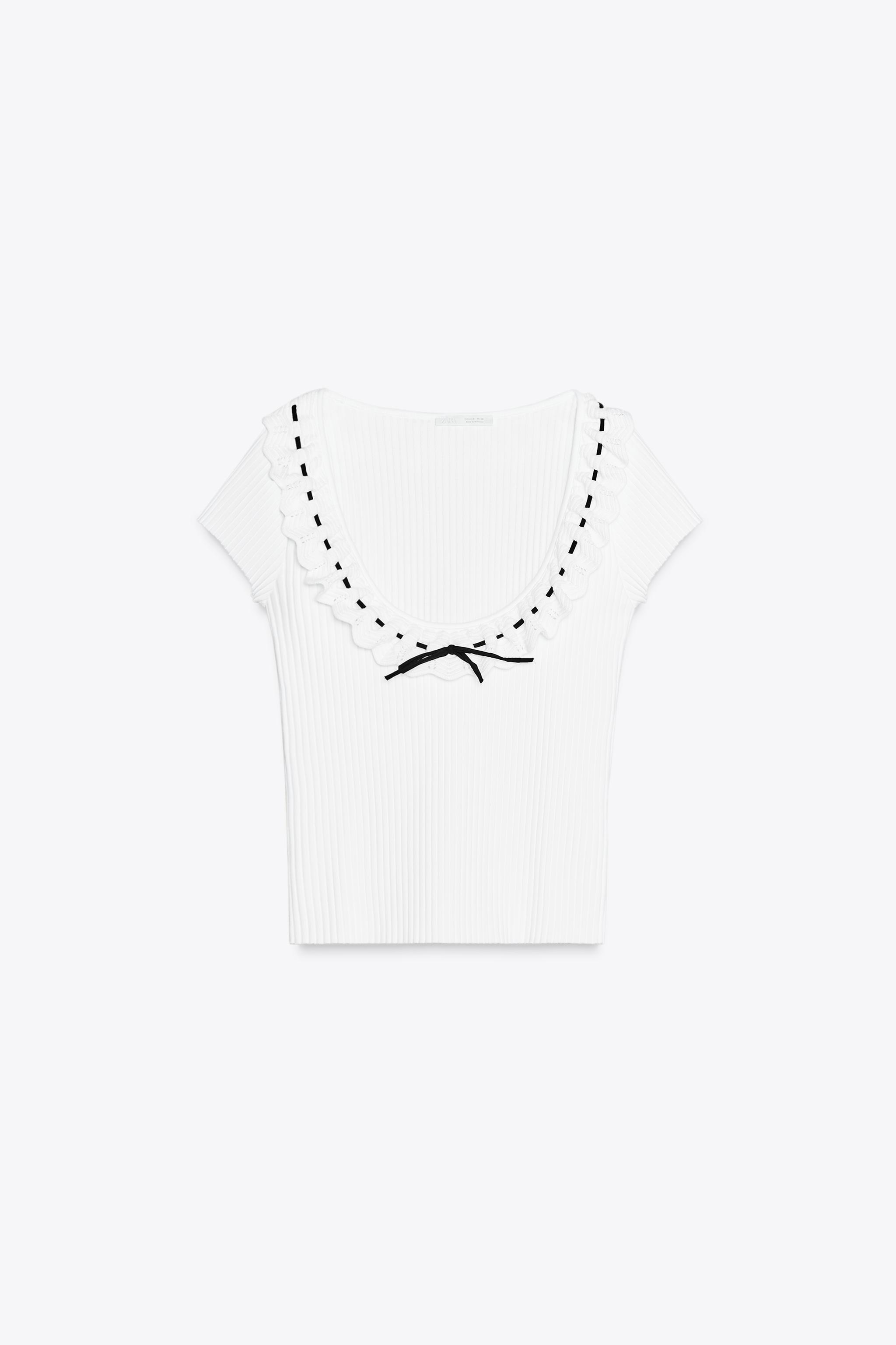 【ZARA】ロマンティックリブTシャツ ホワイト | 0858/311/250 zara ロマンティックリブTシャツ 0858/311/250 - メルカリ