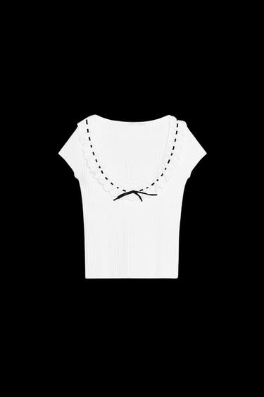ROMANTIC RIBBED T-SHIRT - White by Zara - Image 0