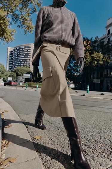 JUPE MI-LONGUE CARGO AVEC CEINTURE - Sable de Zara - Image 4