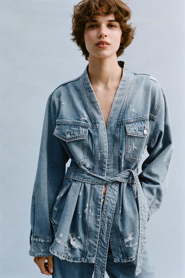 SOBRECAMISA DENIM TRF ROTOS - Azul claro de Zara