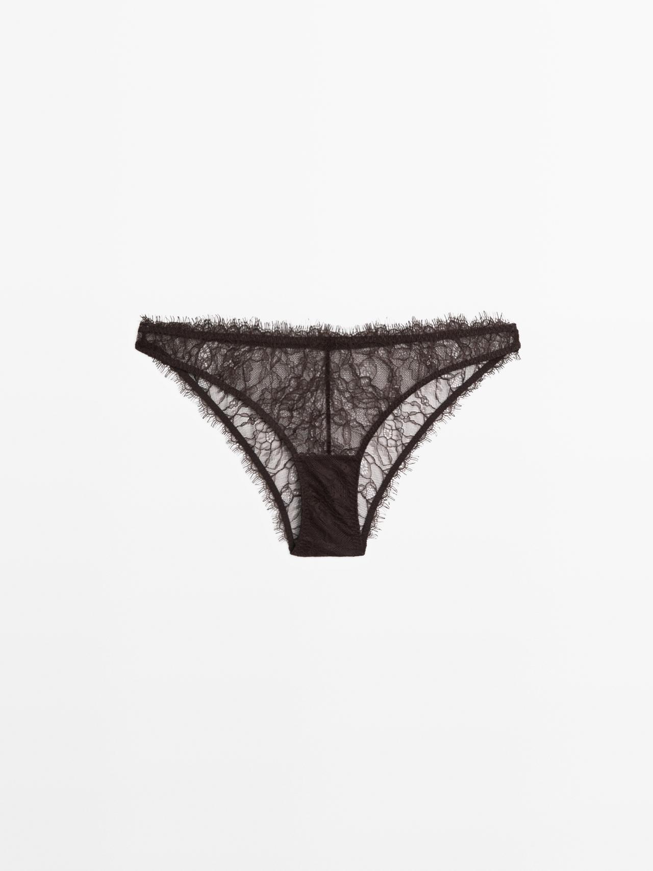 Floral lace briefs — Brown