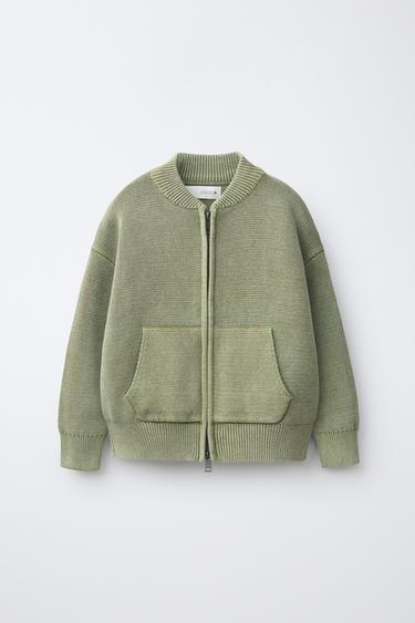 Zara ACID WASH KNIT CARDIGAN - Washed green