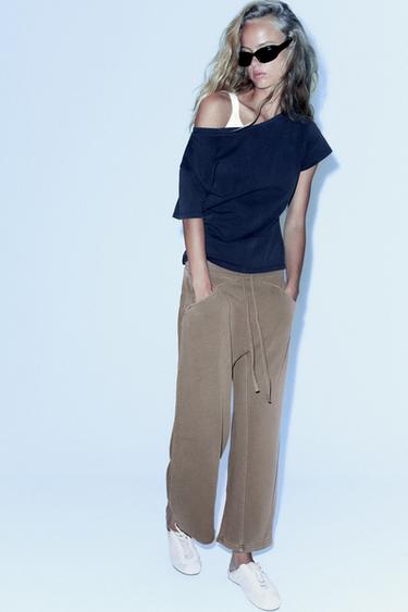 PANTALÓN FELPA EFECTO LAVADO - Beige oscuro de Zara