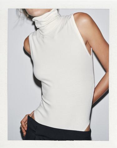 Zara BASIC HIGH NECK BODYSUIT - Ecru