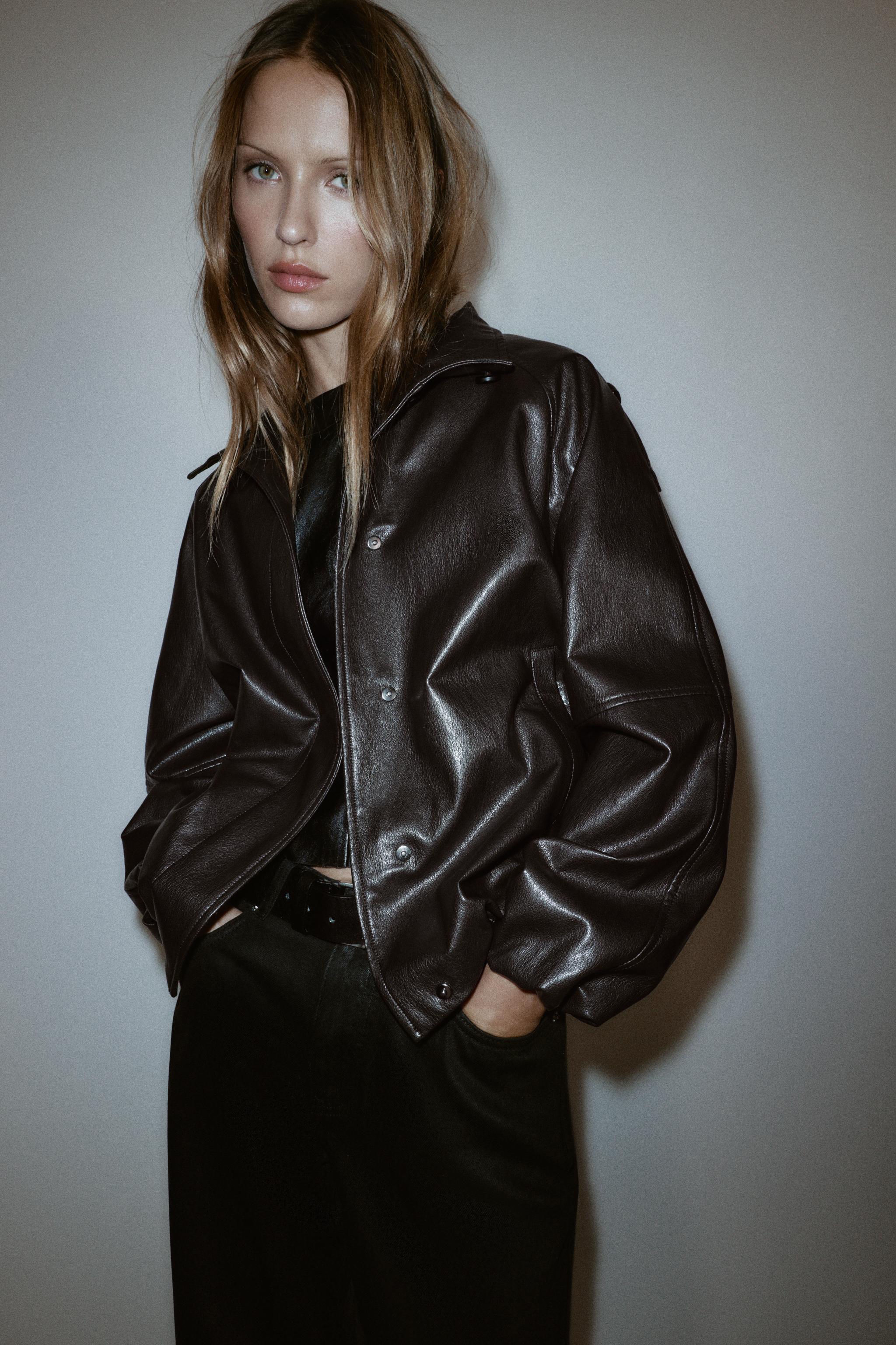 FAUX LEATHER HIGH COLLAR JACKET
