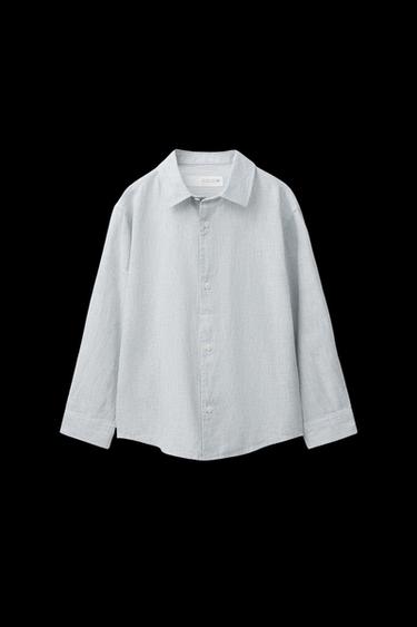 STRIPED LINEN BLEND SHIRT - Blue / Grey by Zara - Image 0