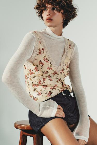 FLORAL LACE TOP - Beige by Zara - Image 7